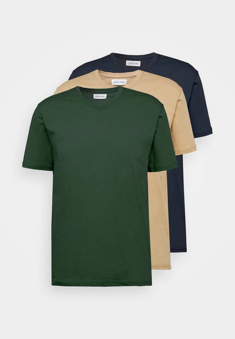 Pier One Hombre 3 PACK - Camiseta Básica - Khaki/tan/dark Blue - Imagen 7