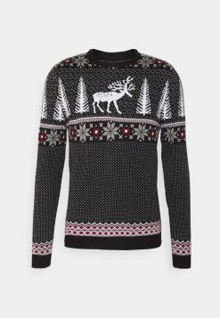 Pier One Hombre WINTERY CHRISTMAS JUMPER - Jersey De Punto - Black