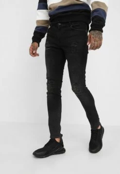 Pier One Vaqueros Pitillo - Black Denim, Hombre