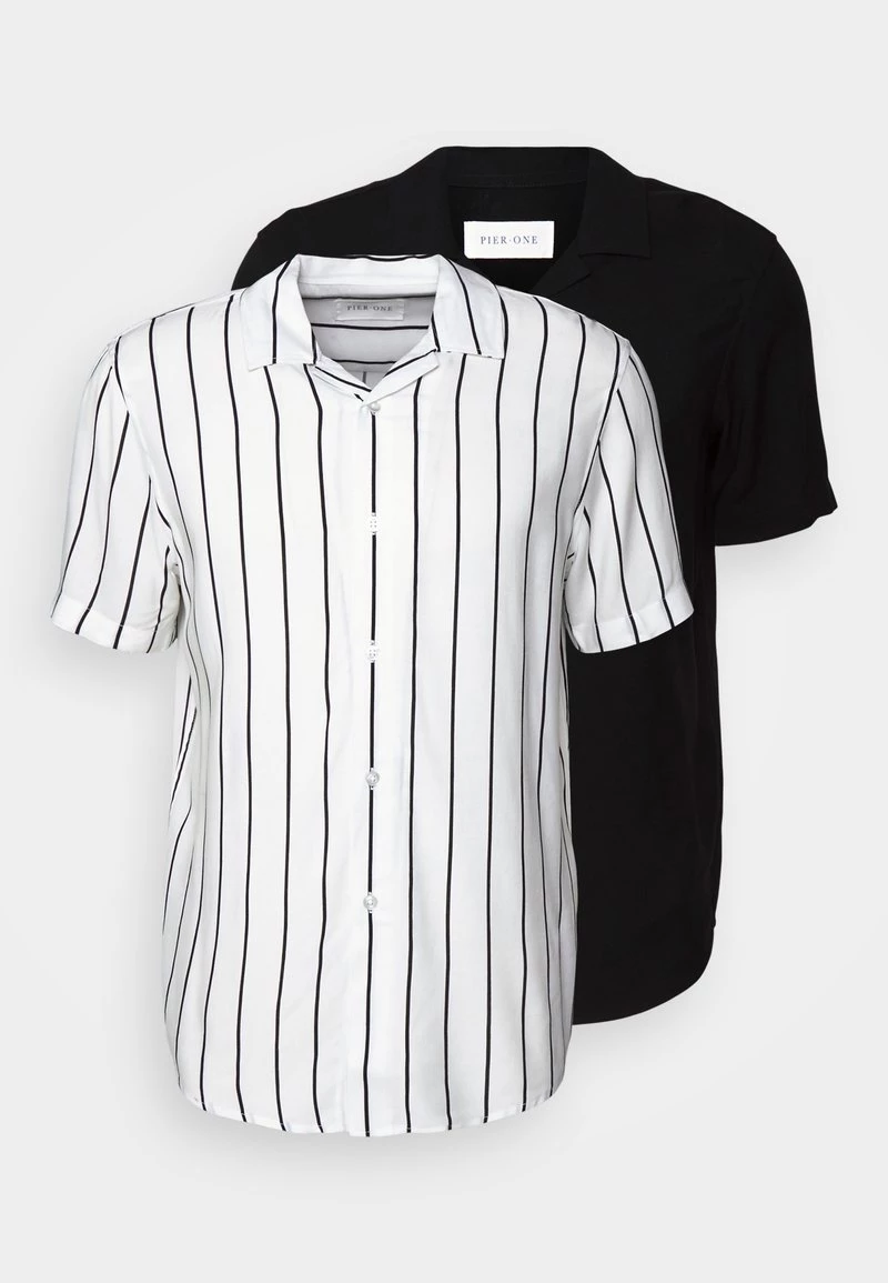 Pier One Hombre 2 PACK - Camisa - Black/white - Imagen 10