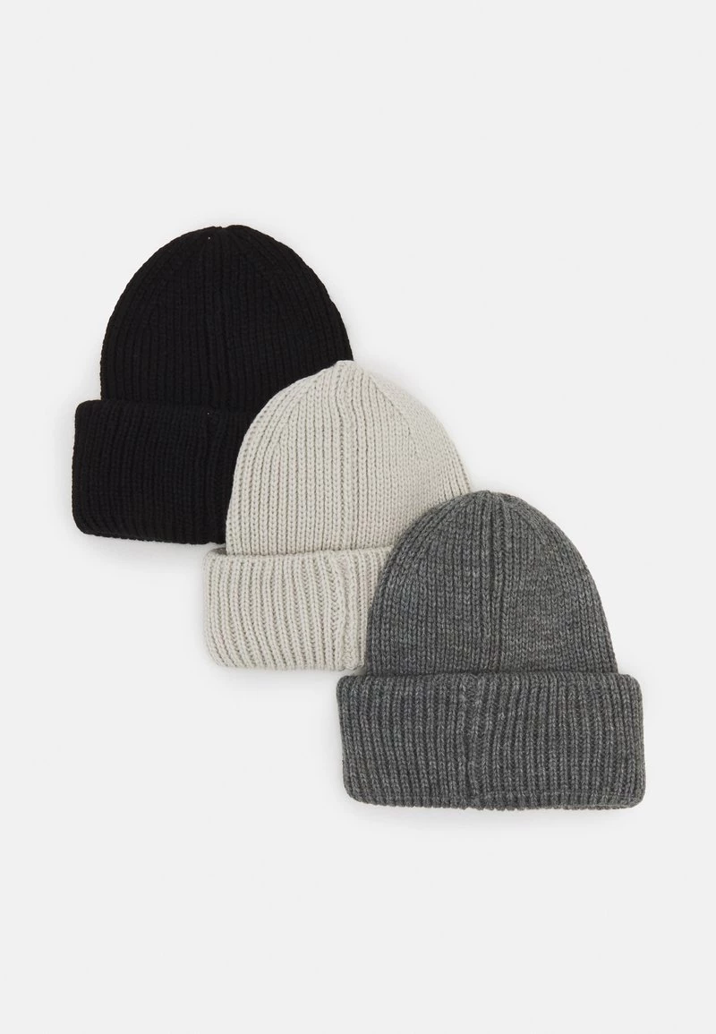 Pier One Unisexo 3 PACK UNISEX - Gorro - Black/dark Grey/off-white - Imagen 2
