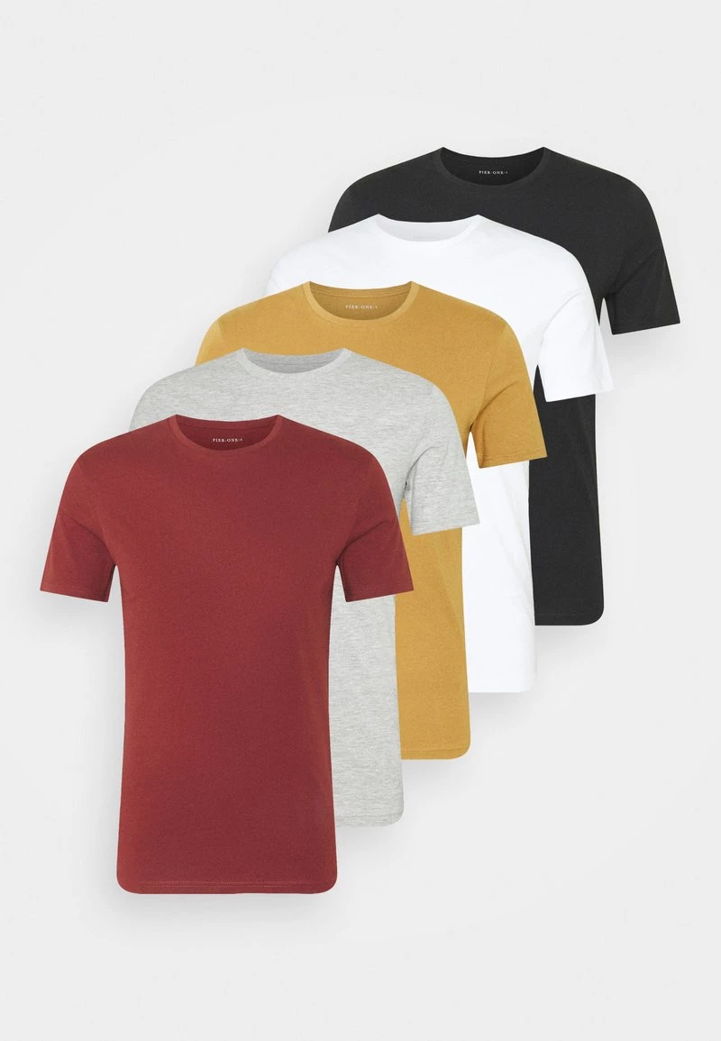Pier One Hombre 5 PACK - Camiseta Básica - Brown/white/black - Imagen 8