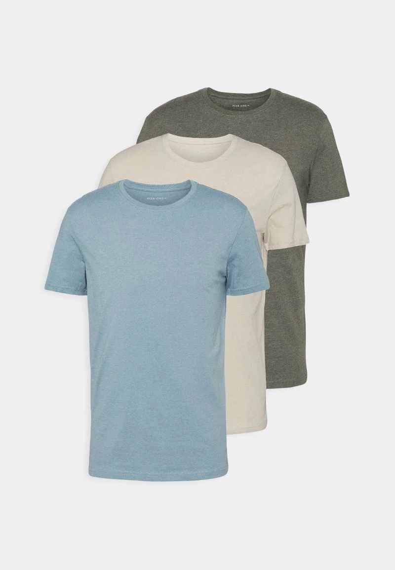 Pier One 3 PACK - Camiseta Básica - Brown/beige/light Blue, Hombre - Imagen 6