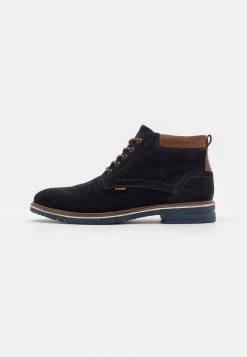 Pier One Hombre LEATHER - Botines Con Cordones - Dark Blue