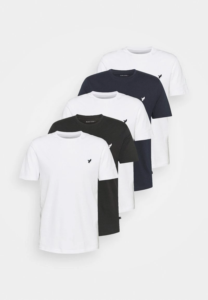 Pier One Hombre WITH BIRD STRAIGHT 5 PACK - Camiseta Básica - White/black/dark Blue - Imagen 7