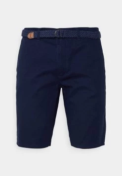Pier One Hombre CHINOS WITH BELT - Shorts - Dark Blue