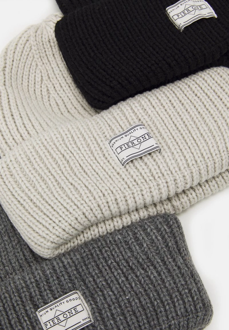Pier One Unisexo 3 PACK UNISEX - Gorro - Black/dark Grey/off-white - Imagen 3