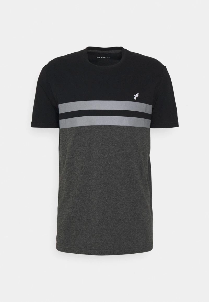 Pier One Hombre Camiseta Estampada - Black/grey - Imagen 5