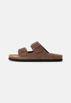 Pier One Unisexo LEATHER UNISEX - Sandalias Planas - Stone