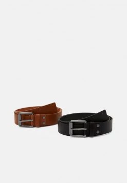 Pier One Unisexo 2 PACK - Cinturón - Black/cognac