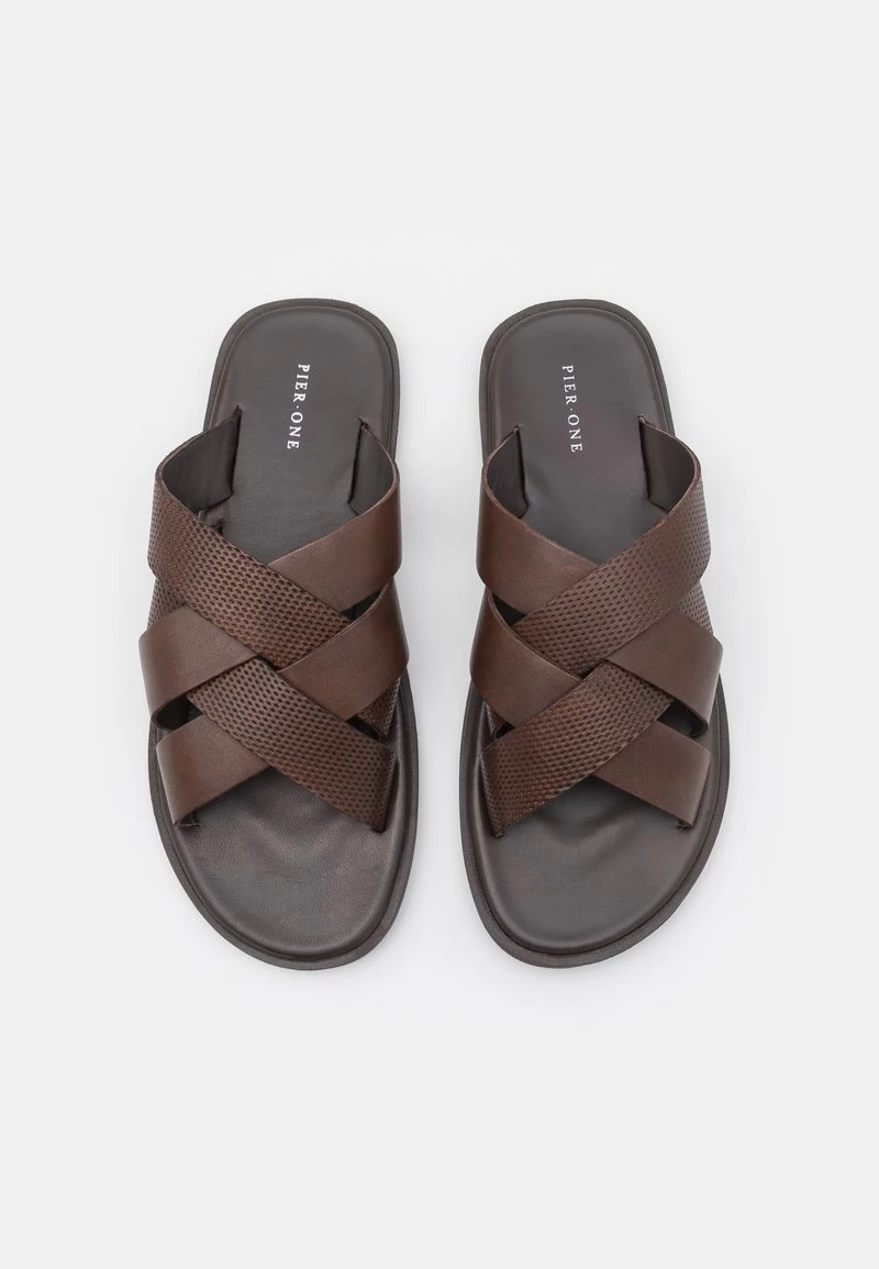 Pier One Hombre LEATHER - Sandalias Planas - Brown - Imagen 4