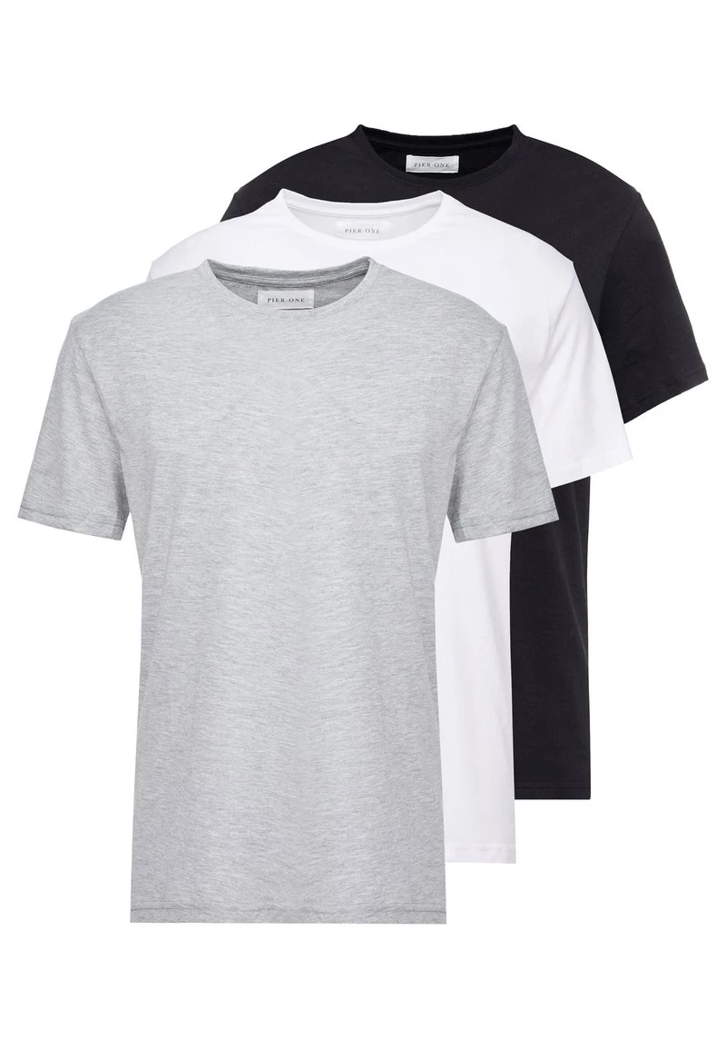 Pier One 3 PACK - Camiseta Básica - White/black/light Grey, Hombre - Imagen 6
