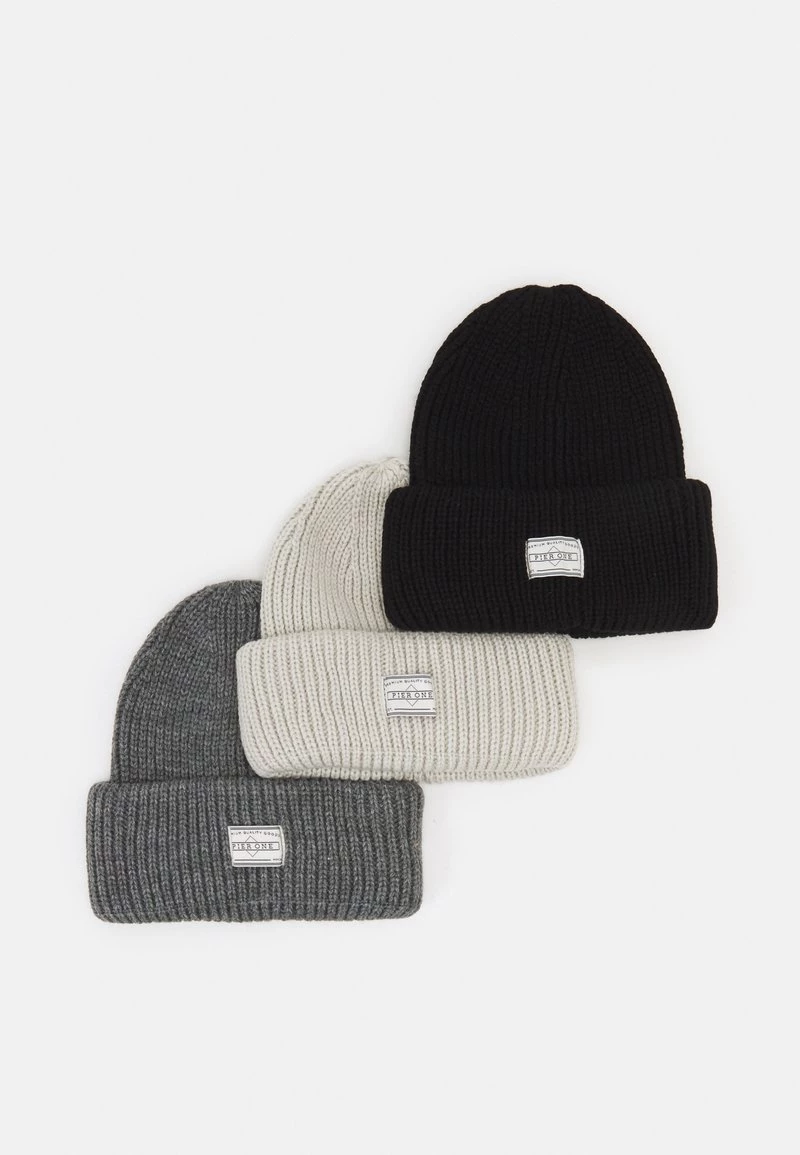 Pier One Unisexo 3 PACK UNISEX - Gorro - Black/dark Grey/off-white